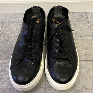 Sam Edelman Black and White Argo Leather Croco Laced Platform Sneakers- 10.5M